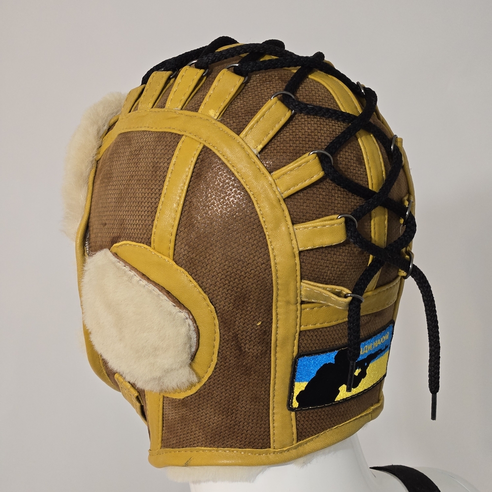 Brown and Yellow Aviator Hat with Fur Trim - Picture 2 of 6